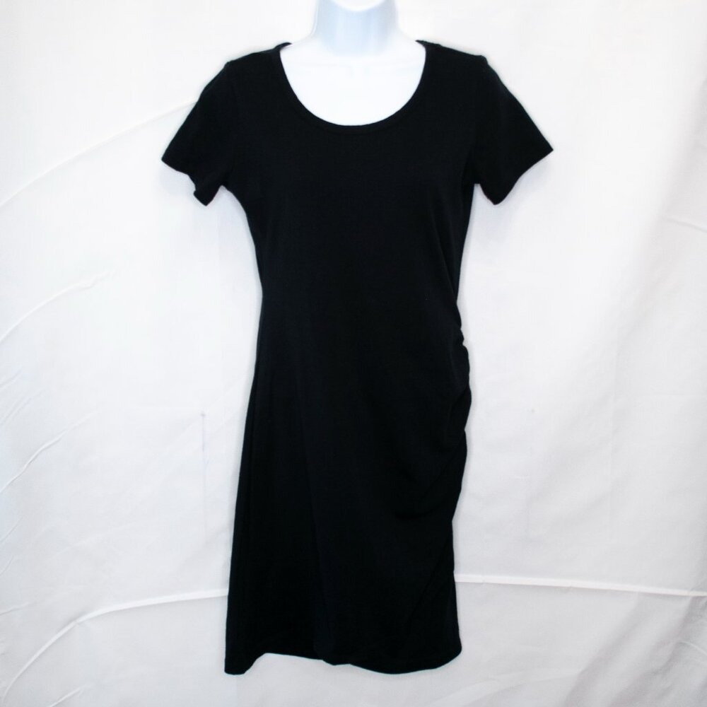 Boston Proper Ruched T Shirt Dress Womens XS Black Casual Short Sleeve KK13